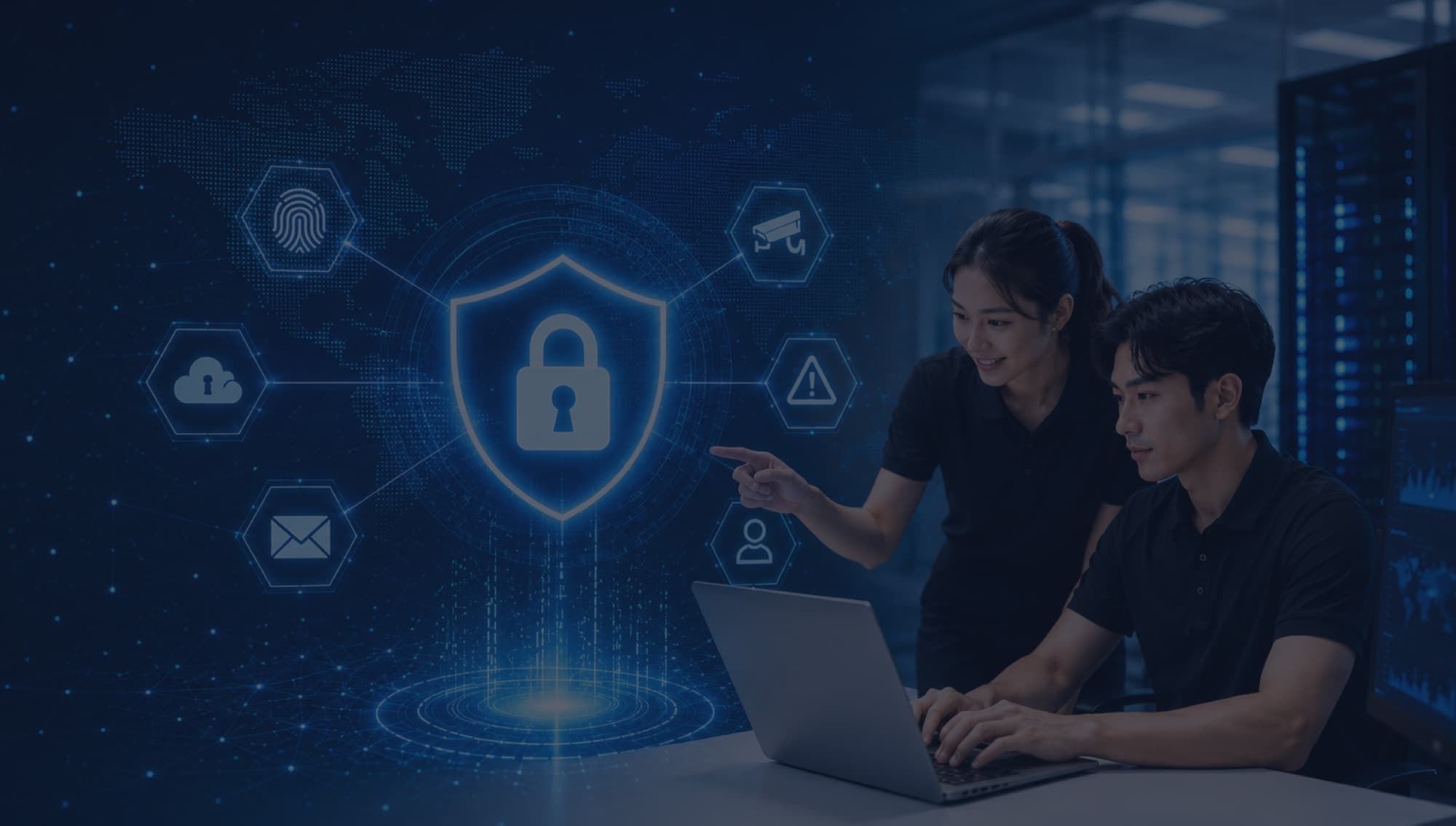 Cybersecurity Services and Managed Cybersecurity visual showing Movaci managed technology and security operations